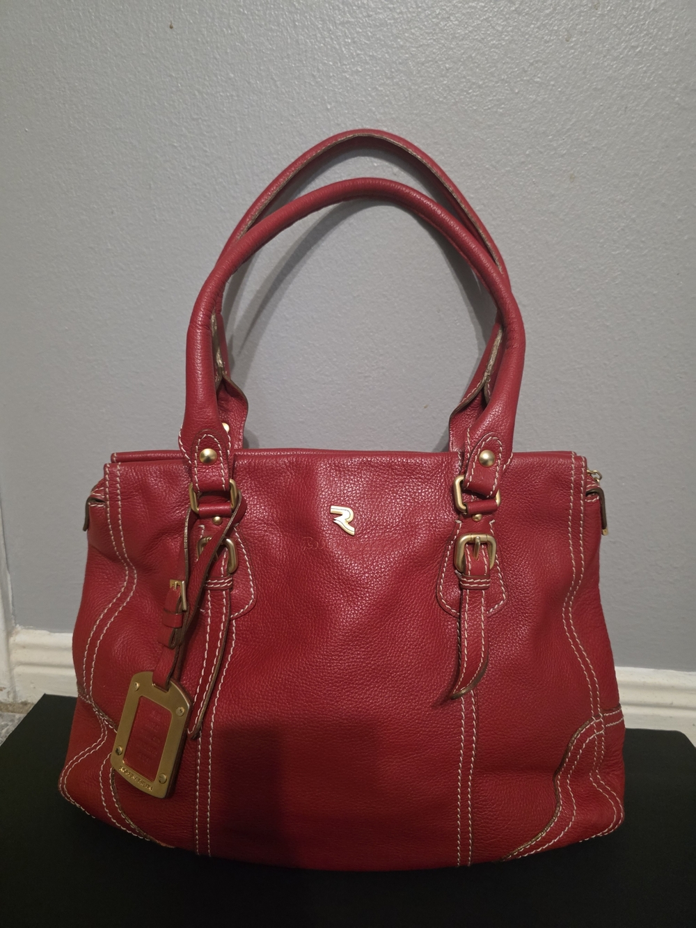 Robert Pietri red pebbled leather satchel shoulder bag
